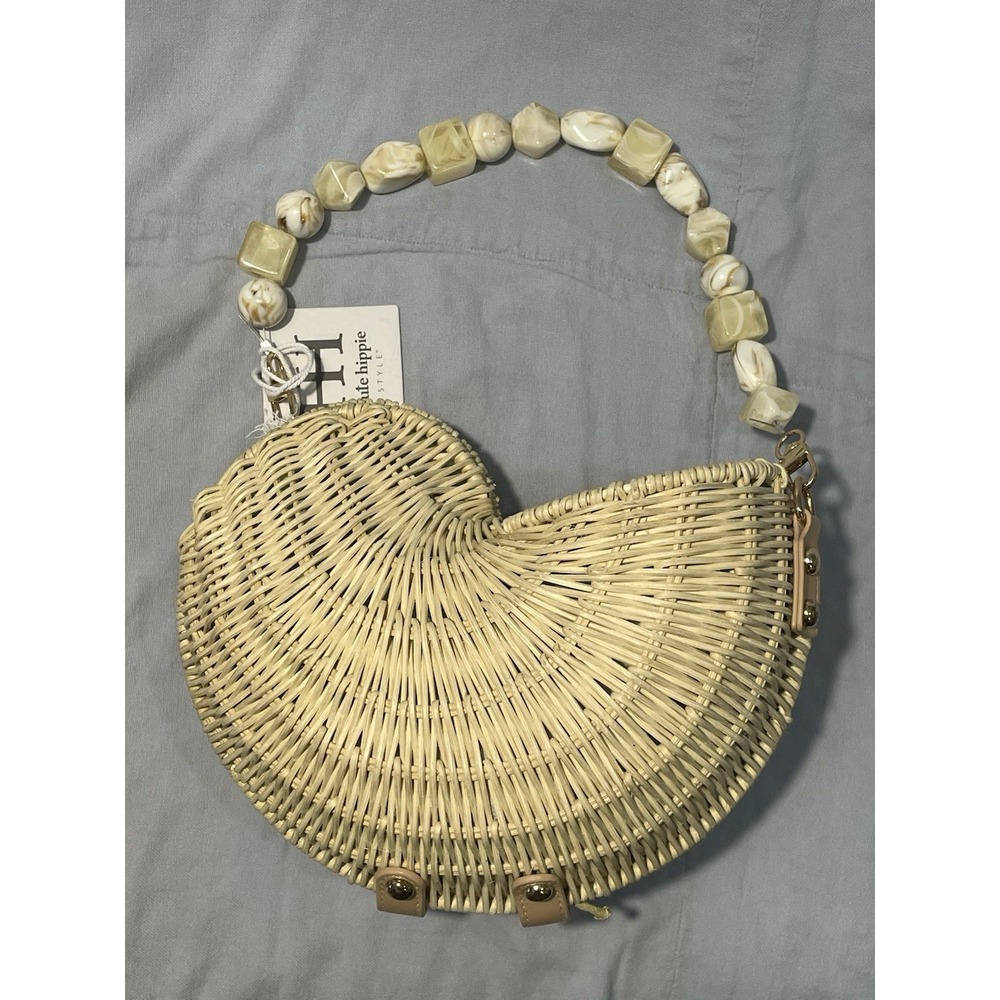 NEW Viral Haute Hippie Woven Wicker Shoulder Bag Purse - Nautilus Shell Shape